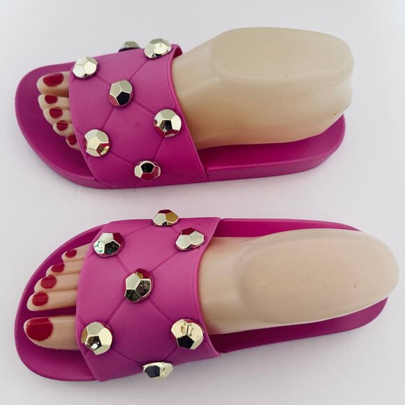 ASOS Design Women's Pink Slides Sandals US Size 8 Embellished with Gold Studs - Picture 7 of 14